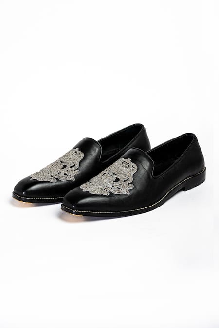 Buy_Aniket Gupta_Black Embroidery Taj Motif Work Shoes_Online_at_Aza_Fashions