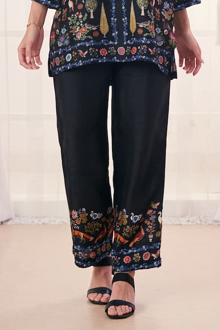 Buy Taroob Black Silk, Linen Embroidery Split V-neck Safari Kurta And Pant Set Online at Aza Fashions Buy_Taroob_Black Silk, Linen Embroidery Split V-neck Safari Kurta And Pant Set _Online_at_Aza_Fashions