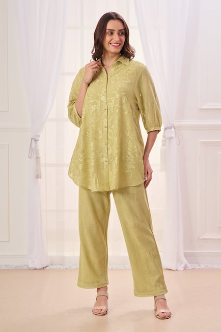 Taroob Safari Embroidered Collared Shirt & Pant Set 