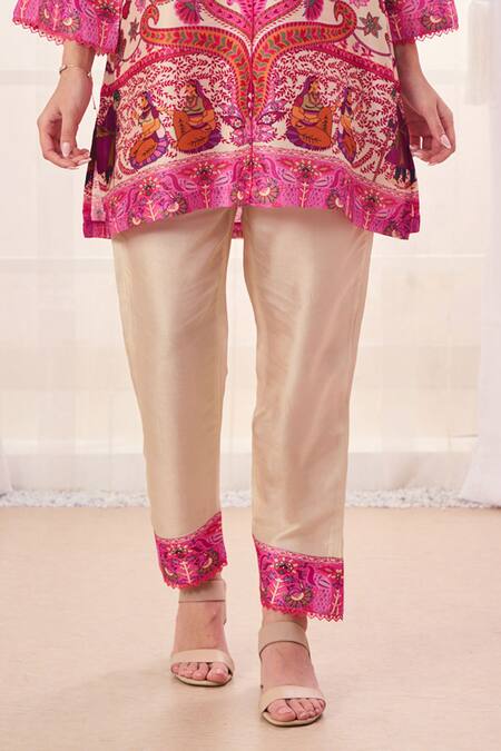 Buy Taroob Cream Silk, Linen Embroidery V-neck Mughal Art Kurta And Pant Set Online at Aza Fashions Buy_Taroob_Cream Silk, Linen Embroidery V-neck Mughal Art Kurta And Pant Set_Online_at_Aza_Fashions