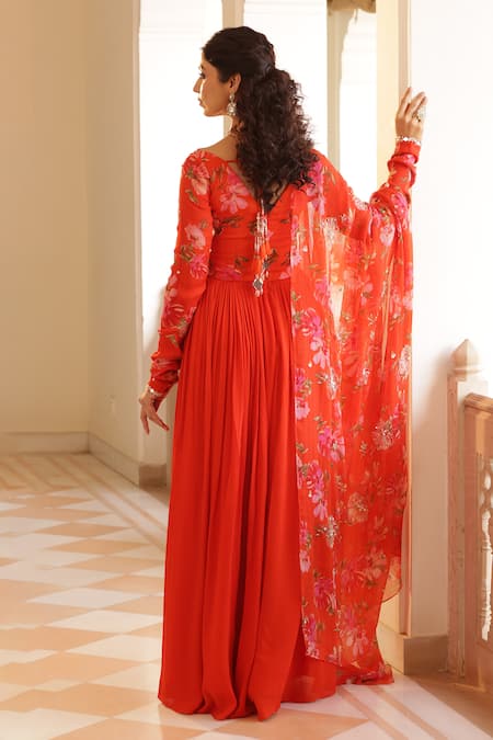 Manisha Soni Couture Floral Mirror Work Anarkali Set For Kids