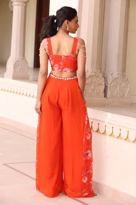 Manisha Soni Couture Floral Mirror Work Blouse & Pant Set For Kids