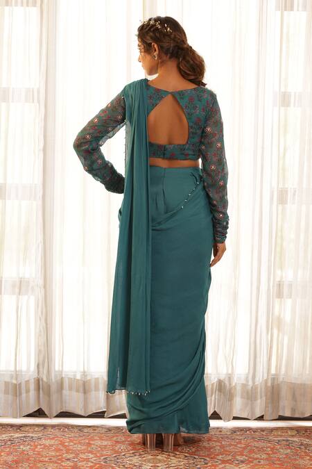 Manisha Soni Couture Floral Mirror Work Pre-Draped Saree Set For Kids