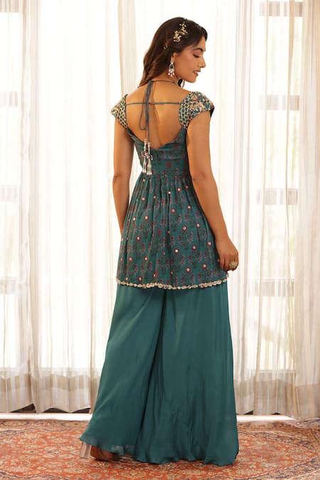 Manisha Soni Couture Floral Mirror Work Peplum Kurta Set For Kids