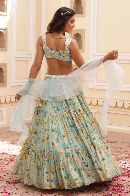 Manisha Soni Couture Floral Print Tiered Lehenga Blouse Set 
