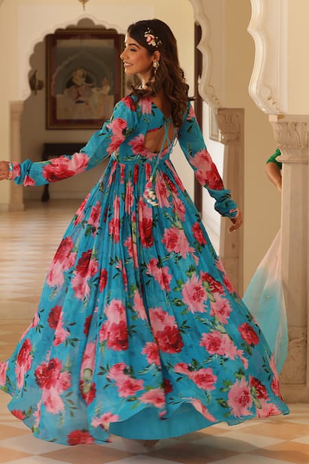 Manisha Soni Couture Floral Print Anarkali With Dupatta 