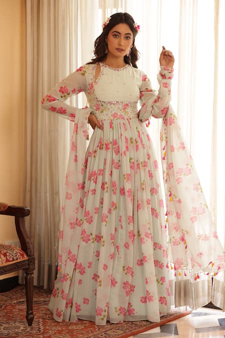 Manisha Soni Couture Flower Print Anarkali With Dupatta 