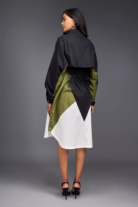 Shop Deepika Arora Green Cotton Bandeau Neck Color Block Jacket Midi Dress at Aza Fashions Shop_Deepika Arora_Green Cotton Bandeau Neck Color Block Jacket Midi Dress _at_Aza_Fashions