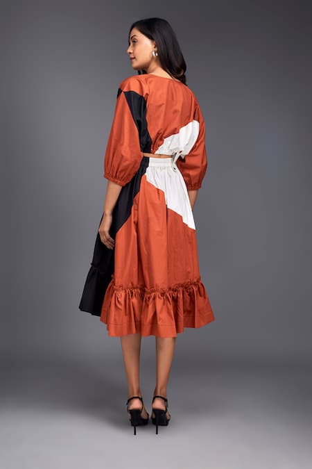 Deepika Arora Color Block Top & Skirt Set 