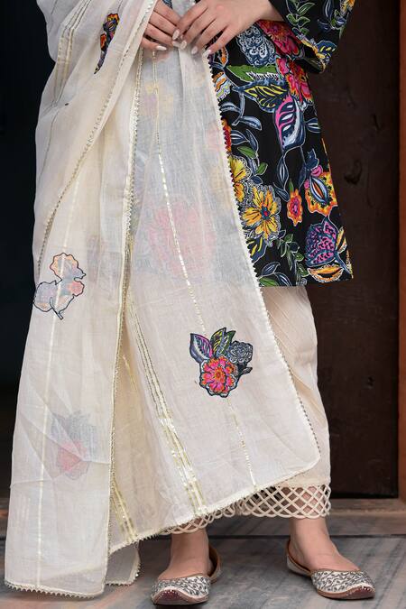 Nuhh Black Cotton Embroidery, Cut Work Bloom Print Kurta Set Online at Aza Fashions Nuhh_Black Cotton Embroidery, Cut Work Bloom Print Kurta Set _Online_at_Aza_Fashions