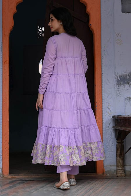 Nuhh Floral Border Print Anarkali Set 