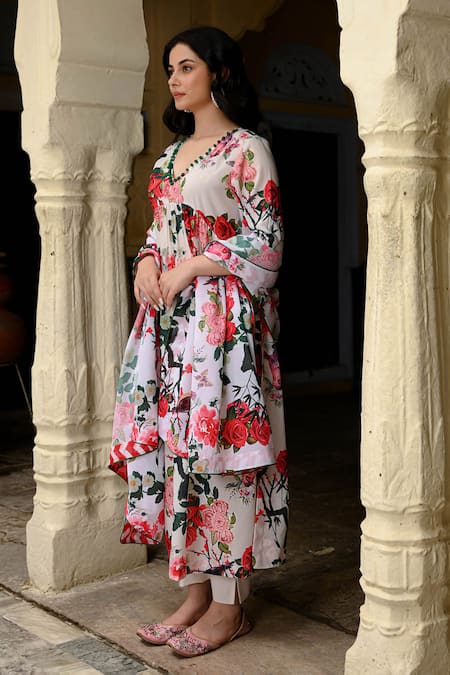 Nuhh Bird & Flower Print Anarkali Set 