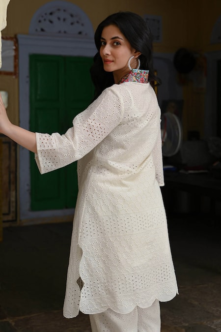 Nuhh Cotton Schiffli Pattern Kurta Set 