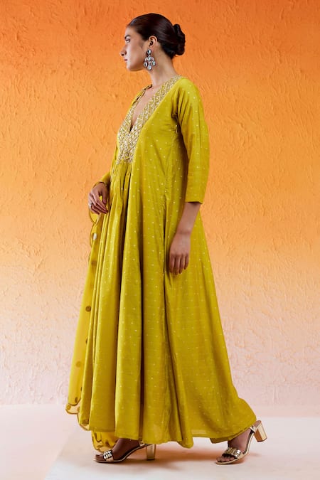 Buy Redpine Designs Yellow Chanderi, Viscose, Crepe Sequins, Cut Work, Daisy Anarkali Set Online at Aza Fashions Buy_Redpine Designs_Yellow Chanderi, Viscose, Crepe Sequins, Cut Work, Daisy Anarkali Set _Online_at_Aza_Fashions