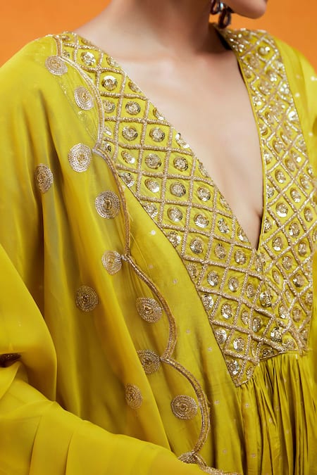 Shop Redpine Designs Yellow Chanderi, Viscose, Crepe Sequins, Cut Work, Daisy Anarkali Set Online at Aza Fashions Shop_Redpine Designs_Yellow Chanderi, Viscose, Crepe Sequins, Cut Work, Daisy Anarkali Set _Online_at_Aza_Fashions