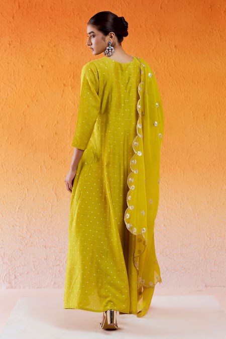 Redpine Designs Yellow Chanderi, Viscose, Crepe Sequins, Cut Work, Daisy Anarkali Set Online at Aza Fashions Redpine Designs_Yellow Chanderi, Viscose, Crepe Sequins, Cut Work, Daisy Anarkali Set _Online_at_Aza_Fashions