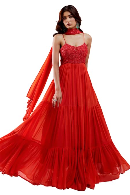 Buy Redpine Designs Red Viscose, Georgette, Crepe Scarlet Embroidered Anarkali With Dupatta Online at Aza Fashions Buy_Redpine Designs_Red Viscose, Georgette, Crepe Scarlet Embroidered Anarkali With Dupatta _Online_at_Aza_Fashions