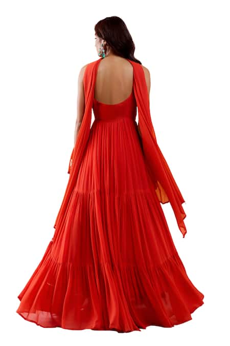 Redpine Designs Red Viscose, Georgette, Crepe Scarlet Embroidered Anarkali With Dupatta at Aza Fashions Redpine Designs_Red Viscose, Georgette, Crepe Scarlet Embroidered Anarkali With Dupatta _at_Aza_Fashions