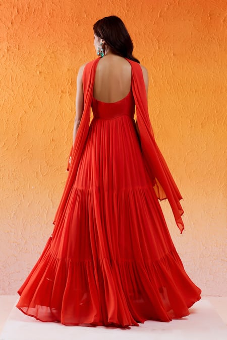 Redpine Designs Red Viscose, Georgette, Crepe Scarlet Embroidered Anarkali With Dupatta Online at Aza Fashions Redpine Designs_Red Viscose, Georgette, Crepe Scarlet Embroidered Anarkali With Dupatta _Online_at_Aza_Fashions