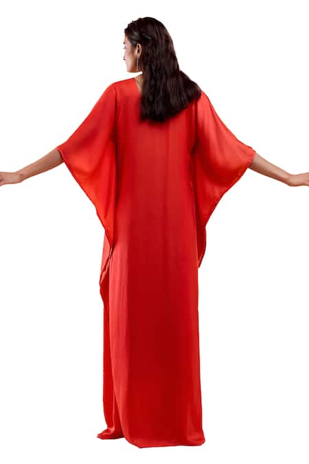 Shop Redpine Designs Red Viscose, Modal, Satin, Crepe Cut Work, Sequins Scarlet Embroidered Kaftan Online at Aza Fashions Shop_Redpine Designs_Red Viscose, Modal, Satin, Crepe Cut Work, Sequins Scarlet Embroidered Kaftan _Online_at_Aza_Fashions