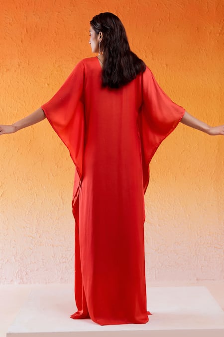 Redpine Designs Red Viscose, Modal, Satin, Crepe Cut Work, Sequins Scarlet Embroidered Kaftan Online at Aza Fashions Redpine Designs_Red Viscose, Modal, Satin, Crepe Cut Work, Sequins Scarlet Embroidered Kaftan _Online_at_Aza_Fashions