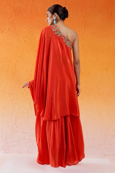 Redpine Designs Scarlet One shoulder Embroidered Tunic & Palazzo Set 