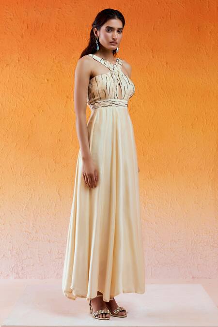 Buy Redpine Designs Ivory Crepe, Viscose, Modal, Satin Embroidery Halter Neck Criss Cross Jumpsuit Online at Aza Fashions Buy_Redpine Designs_Ivory Crepe, Viscose, Modal, Satin Embroidery Halter Neck Criss Cross Jumpsuit _Online_at_Aza_Fashions