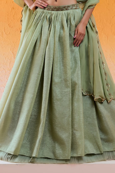 Buy Redpine Designs Green Crepe, Viscose Sequins, Zari, Crush Embroidered Lehenga With Blouse Set Online at Aza Fashions Buy_Redpine Designs_Green Crepe, Viscose Sequins, Zari, Crush Embroidered Lehenga With Blouse Set _Online_at_Aza_Fashions