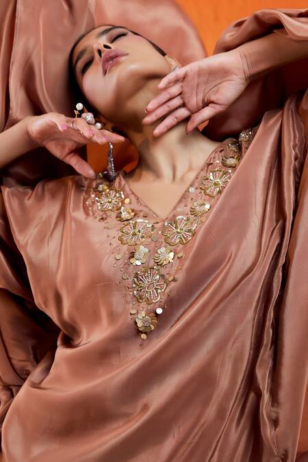 Redpine Designs Brown Crepe, Viscose Cut Work, Sequins Hand Embroidered Kurta And Sharara Set at Aza Fashions Redpine Designs_Brown Crepe, Viscose Cut Work, Sequins Hand Embroidered Kurta And Sharara Set _at_Aza_Fashions