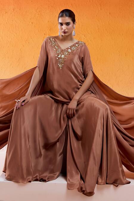 Buy Redpine Designs Brown Crepe, Viscose Cut Work, Sequins Hand Embroidered Kurta And Sharara Set Buy_Redpine Designs_Brown Crepe, Viscose Cut Work, Sequins Hand Embroidered Kurta And Sharara Set