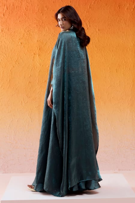 Redpine Designs Blue Crepe Embroidery Sweetheart Neck Hand Bustier Skirt Co-od Set Online at Aza Fashions Redpine Designs_Blue Crepe Embroidery Sweetheart Neck Hand Bustier Skirt Co-od Set _Online_at_Aza_Fashions