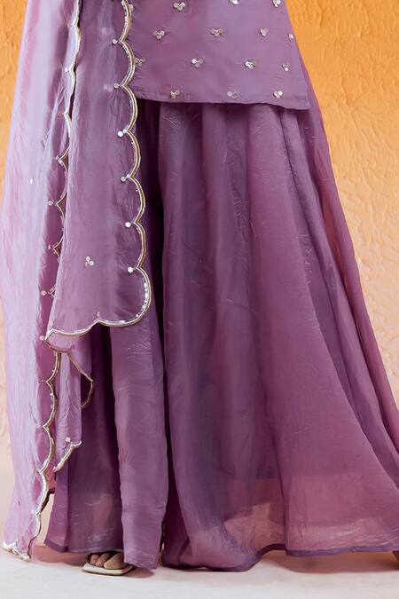 Buy Redpine Designs Purple Crepe, Organza Cut Work, Sequins Hand Embroidered Kurta Sharara Set Online at Aza Fashions Buy_Redpine Designs_Purple Crepe, Organza Cut Work, Sequins Hand Embroidered Kurta Sharara Set _Online_at_Aza_Fashions