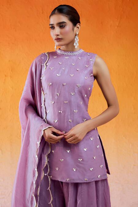 Shop Redpine Designs Purple Crepe, Organza Cut Work, Sequins Hand Embroidered Kurta Sharara Set Online at Aza Fashions Shop_Redpine Designs_Purple Crepe, Organza Cut Work, Sequins Hand Embroidered Kurta Sharara Set _Online_at_Aza_Fashions