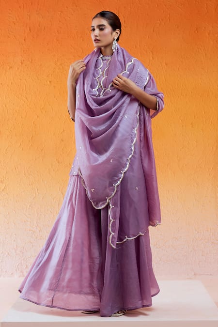 Redpine Designs Purple Crepe, Organza Cut Work, Sequins Hand Embroidered Kurta Sharara Set at Aza Fashions Redpine Designs_Purple Crepe, Organza Cut Work, Sequins Hand Embroidered Kurta Sharara Set _at_Aza_Fashions