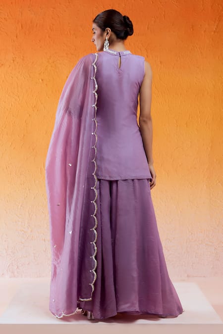 Redpine Designs Purple Crepe, Organza Cut Work, Sequins Hand Embroidered Kurta Sharara Set Online at Aza Fashions Redpine Designs_Purple Crepe, Organza Cut Work, Sequins Hand Embroidered Kurta Sharara Set _Online_at_Aza_Fashions