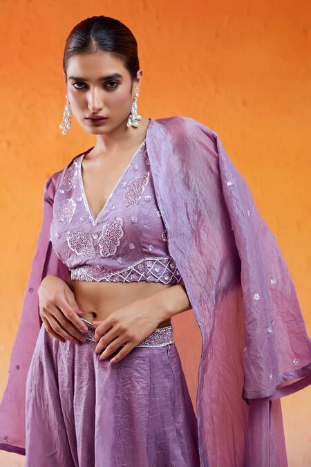 Buy Redpine Designs Purple Organza, Crepe Cut Work, Embroidery V-neck Hand Top Flared Pant Set Online at Aza Fashions Buy_Redpine Designs_Purple Organza, Crepe Cut Work, Embroidery V-neck Hand Top Flared Pant Set _Online_at_Aza_Fashions