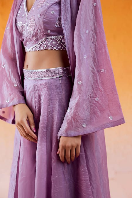 Shop Redpine Designs Purple Organza, Crepe Cut Work, Embroidery V-neck Hand Top Flared Pant Set Online at Aza Fashions Shop_Redpine Designs_Purple Organza, Crepe Cut Work, Embroidery V-neck Hand Top Flared Pant Set _Online_at_Aza_Fashions