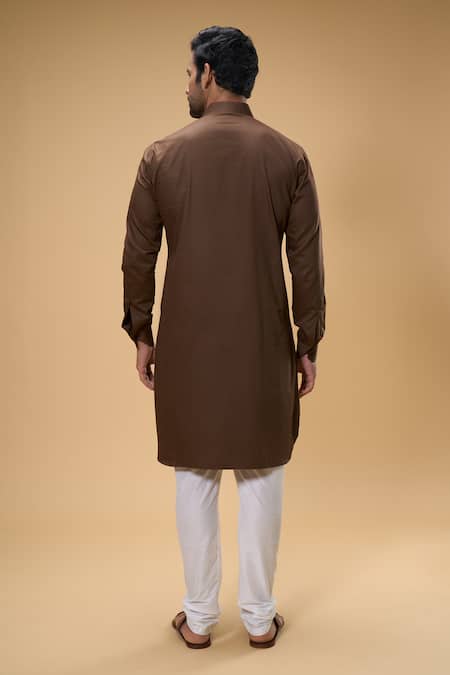 Shop Arihant Rai Sinha Brown Cotton, Chanderi Silk Solid Kurta And Churidar Set at Aza Fashions Shop_Arihant Rai Sinha_Brown Cotton, Chanderi Silk Solid Kurta And Churidar Set _at_Aza_Fashions