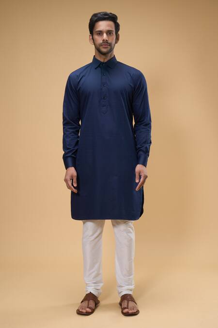 Buy_Arihant Rai Sinha_Blue Cotton Plain Kurta And Churidar Set _Online_at_Aza_Fashions