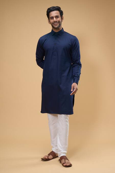 Arihant Rai Sinha_Blue Cotton Plain Kurta And Churidar Set _at_Aza_Fashions