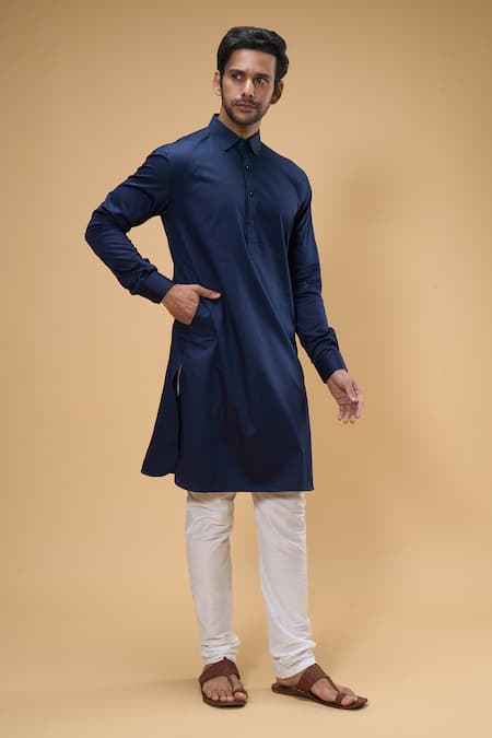 Buy_Arihant Rai Sinha_Blue Cotton Plain Kurta And Churidar Set 