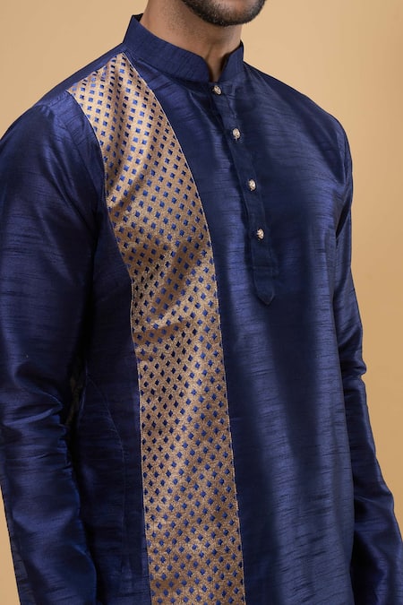 Arihant Rai Sinha_Blue Silk, Silk, Zari Placement Work Kurta And Churidar Set _Online_at_Aza_Fashions
