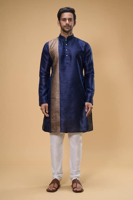 Buy_Arihant Rai Sinha_Blue Silk, Silk, Zari Placement Work Kurta And Churidar Set _Online_at_Aza_Fashions
