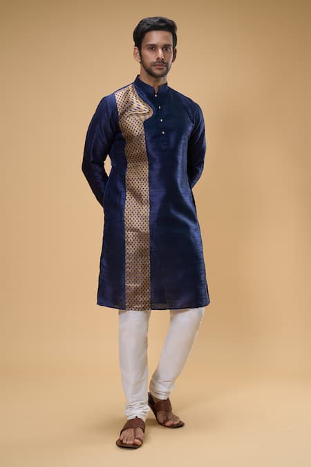 Shop_Arihant Rai Sinha_Blue Silk, Silk, Zari Placement Work Kurta And Churidar Set _Online_at_Aza_Fashions