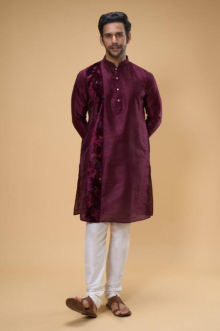Shop_Arihant Rai Sinha_Maroon Silk, Chanderi Silk, Thread Placement Embroidered Kurta And Churidar Set _Online_at_Aza_Fashions
