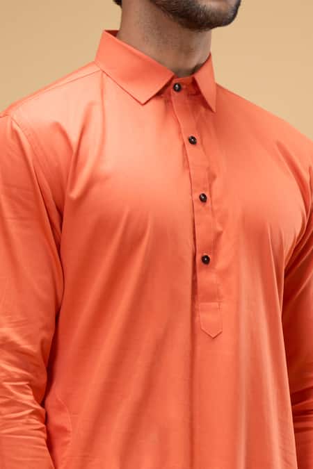 Arihant Rai Sinha Orange Cotton, Chanderi Solid Collared Kurta And Churidar Set Online at Aza Fashions Arihant Rai Sinha_Orange Cotton, Chanderi Solid Collared Kurta And Churidar Set _Online_at_Aza_Fashions
