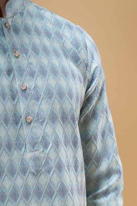 Buy_Arihant Rai Sinha_Blue Jacquard, Chanderi Embroidery Floral Kurta And Churidar Set 