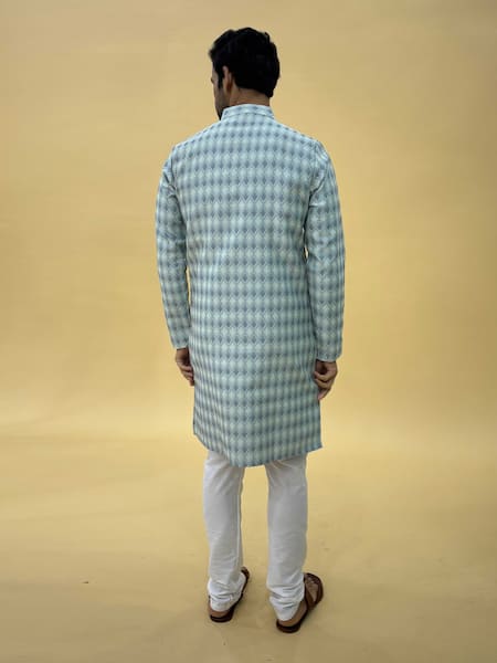 Shop_Arihant Rai Sinha_Blue Jacquard, Chanderi Embroidery Floral Kurta And Churidar Set 