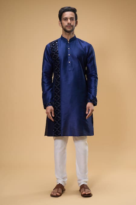 Buy Arihant Rai Sinha Blue Silk, Chanderi Zari Thread Embroidered Kurta And Churidar Set Online at Aza Fashions Buy_Arihant Rai Sinha_Blue Silk, Chanderi Zari Thread Embroidered Kurta And Churidar Set _Online_at_Aza_Fashions