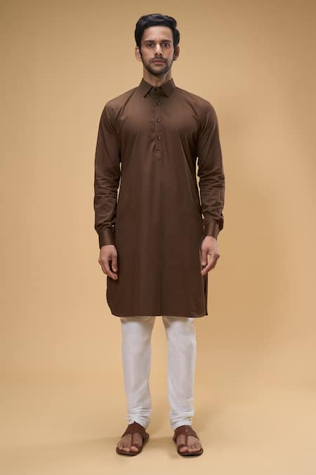 Arihant Rai Sinha_Brown Cotton Solid Kurta _Online_at_Aza_Fashions
